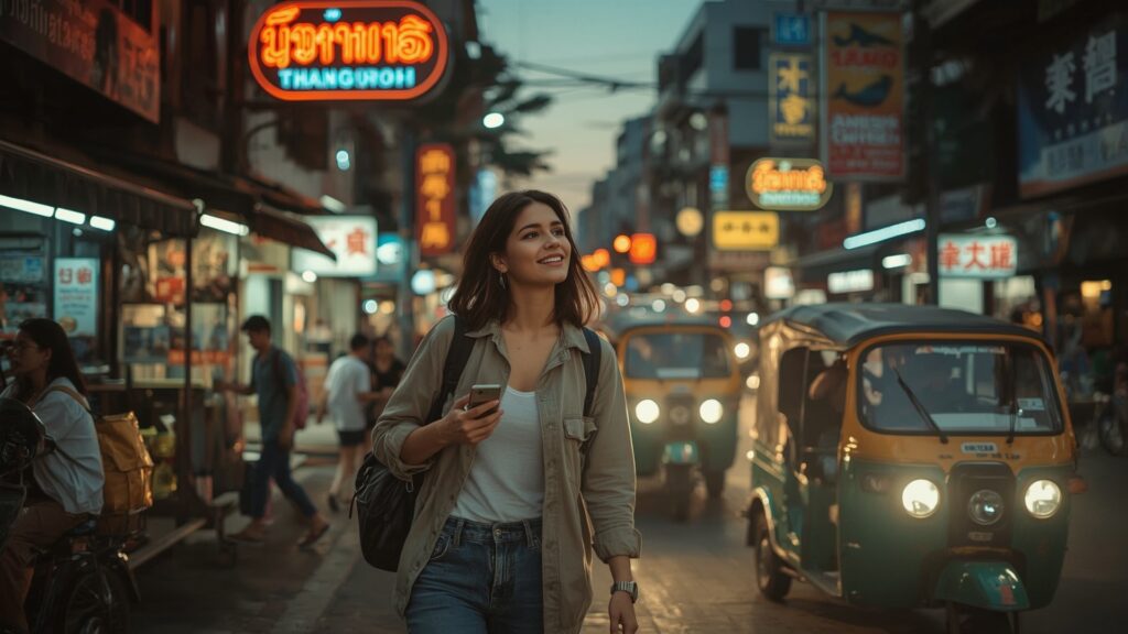 Solo Traveler Exploring a Bangkok Night Market while travel to thailand 2025