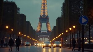 A romantic sunset view of the Eiffel Tower and the Seine River in the city of love, Paris