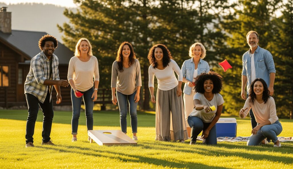 Adults Playing Lawn Game During Vacation at Mountain Retreat one of The Best Outdoor Game for Adults